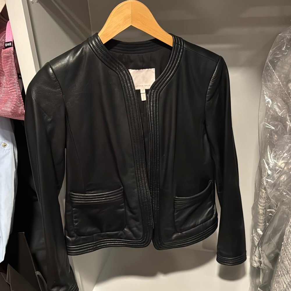 Rebecca Taylor black leather jacket, size 0, never worn, like new!
